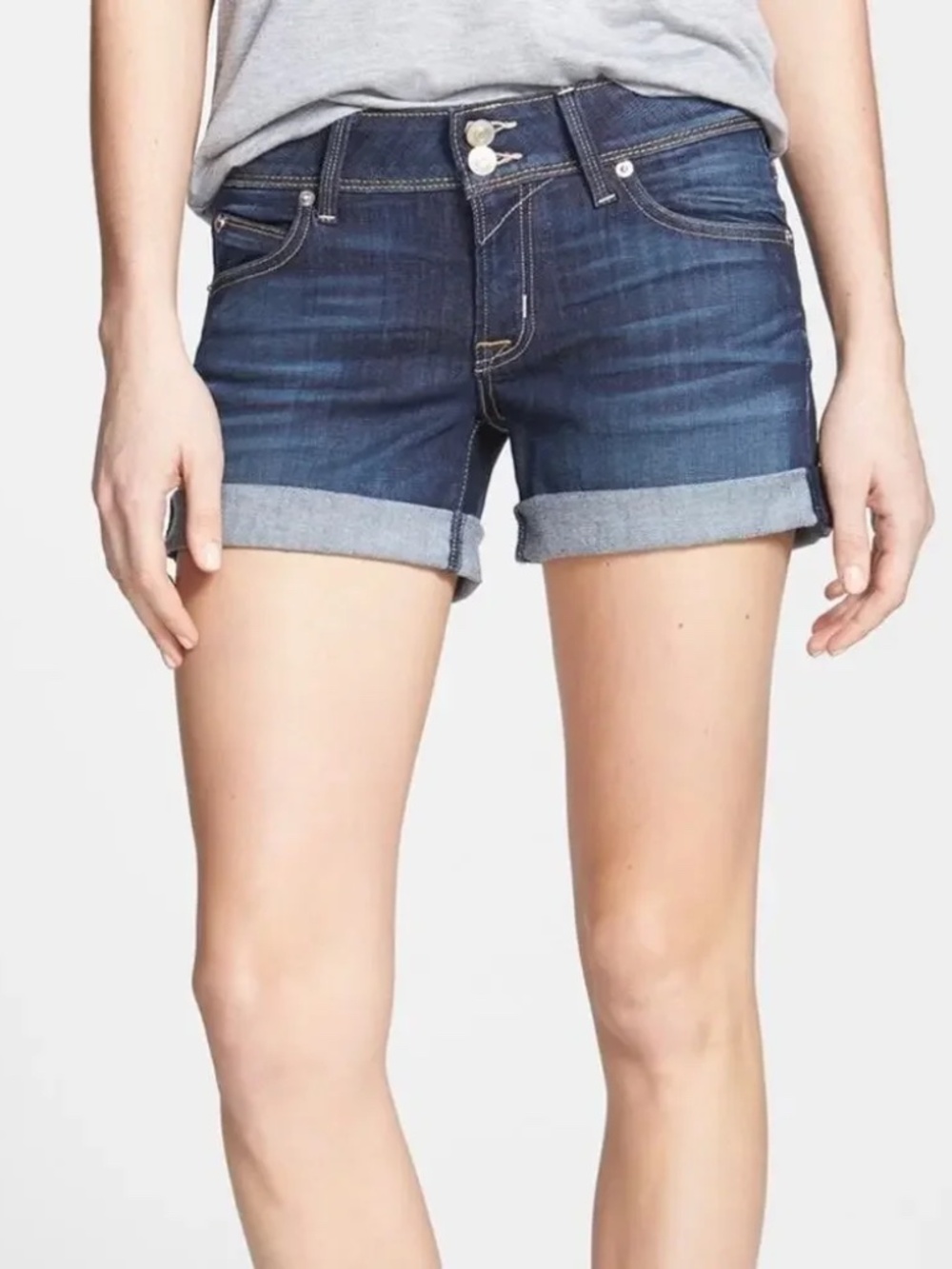 Hudson Jeans Dark Blue Rolled-Hem Denim Croxley Mid Thigh Shorts Size 25